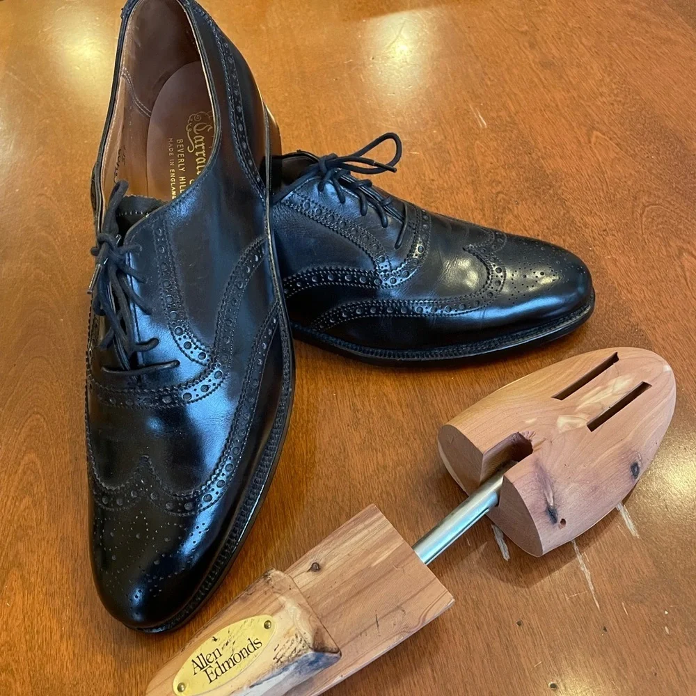 Carroll and Company Beverly Hills Black Leather wingtips 9 narrow - Picture 1 of 10